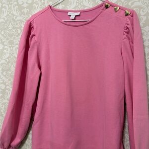 Pink Long Sleeve Top with Gold Heart Button Accents